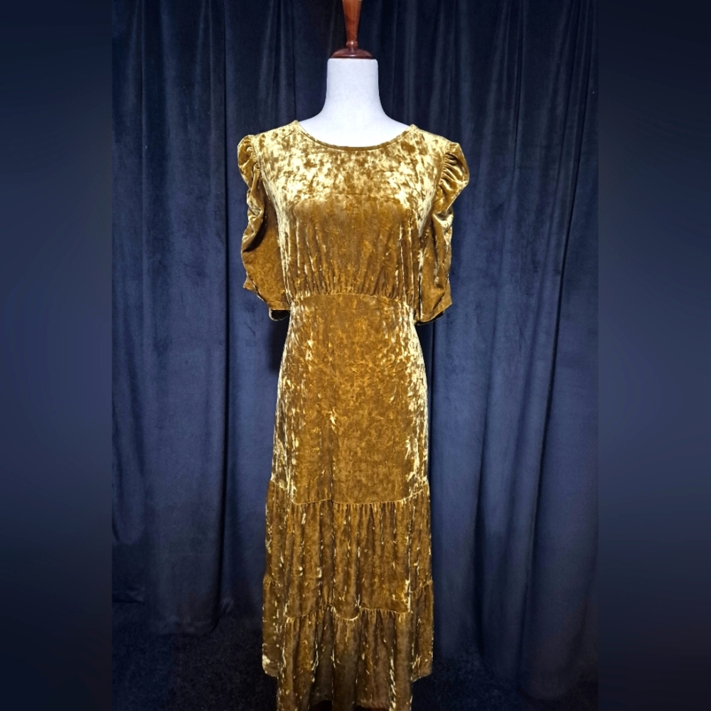 Who What Wear Gold Velvet Short Sleeve Dress